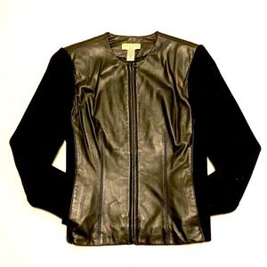 Gorgeous Lord and Taylor leather jacket! Knit sleeves with pockets.
